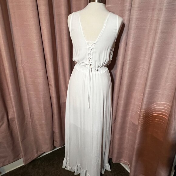 Monaco Boho-Style White M Maxi Dress Pearl Lace High-Low Corset Made in France - Picture 3 of 16